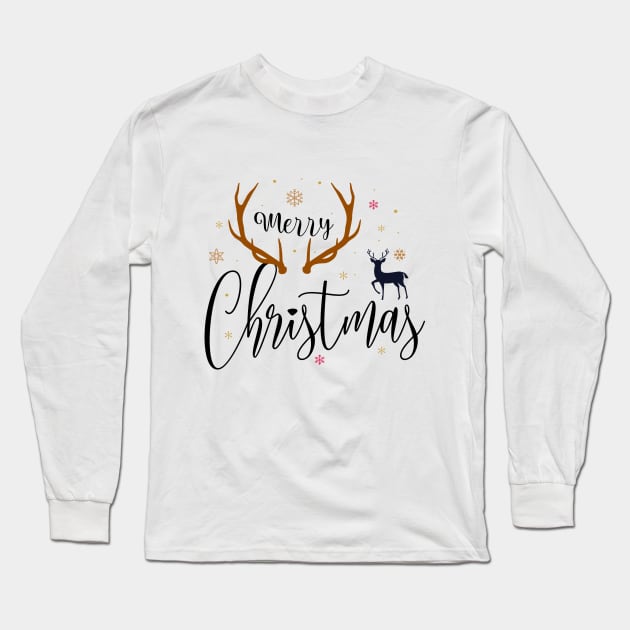 Reindeer Merry Christmas Long Sleeve T-Shirt by TenPrintables
